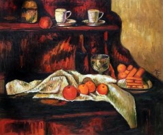 Cezanne Paintings: Receptacles, Fruit and Biscuits on a Sideboard
