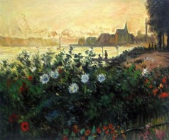Monet Paintings: Argenteuil, Flowers by the Riverbank