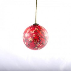 Branches of an Almond Tree in Blossom, Red Hand Painted Glass Ornament