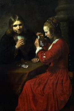 A Young Man and a Girl playing Cards