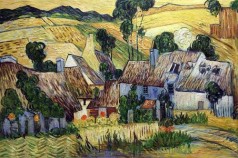 Mothers Day Art: Thatched Houses against a Hill