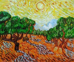 Olive Trees with Yellow Sun and Sky