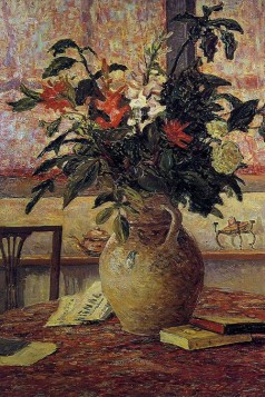 A Bouquet of Flowers in Front of a Window