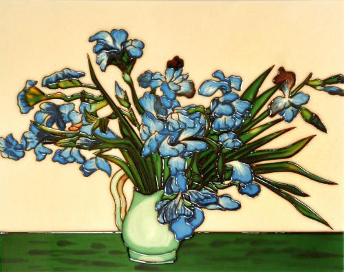 Art Reproduction Oil Painting - Vase of Irises Trivet/Wall Accent Tile (felt back) - Tile 11 X 14 - Hand Painted Canvas Art