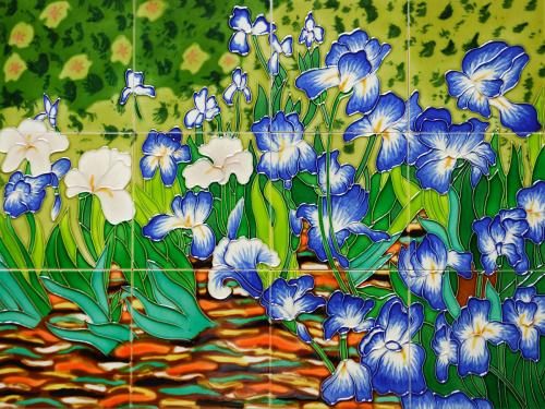 Art Reproduction Oil Painting - Irises Mural Wall Tiles - Tile 18 X 24 - Hand Painted Canvas Art