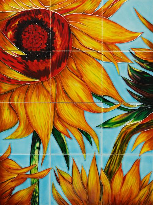 Art Reproduction Oil Painting - Sunflowers (detail) Mural Wall Tiles - Tile 18 X 24 - Hand Painted Canvas Art