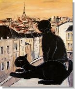 Black Cat and His Pretty on Paris Roofs