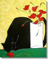Black Cat and His Poppies
