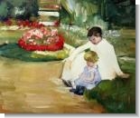 Mother's Day Art: Woman and Child Seated in a Garden