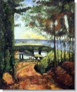 Cezanne Paintings: Road, Trees and Lake