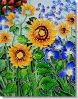 Sunflowers and Irises (artist interpretation) Trivet/Wall Accent Tile (felt back)