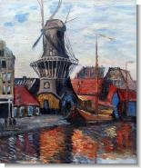Monet Paintings: Windmill on the Onbekende Canal, Amsterdam