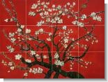 Branches of an Almond Tree (Red) Mural Wall Tiles