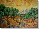 Olive Trees with Yellow Sun and Sky